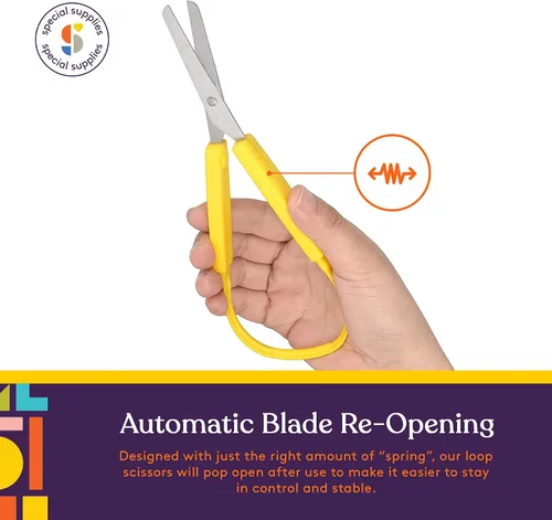 Miniatura 4 de Special Supplies Tijeras de bucle para adolescentes y adultos de 8 pulgadas (paquete de 6) con bucles coloridos, diseño adaptativo, soporte derecho