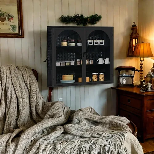 Miniatura 4 de Armario con puertas de vidrio boticario gabinete de baño de 27.56 pulgadas aparador buffet con 2 puertas y estantes ajustables Gabinetes para cocina