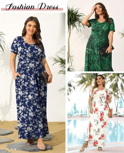 Miniatura 4 de Bishuige - Vestido largo de verano con bolsillos para mujer, tallas extragrandes de XL a 6X