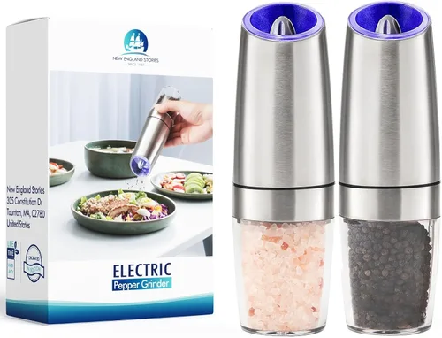 Gravity - Molinillo eléctrico de sal y pimienta, juego de 2, molinillo de pimienta automático alimentado por batería, operación con una sola mano,