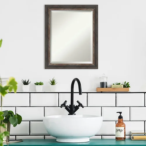 Miniatura 5 de Amanti Art Espejo de baño, espejo de pared estrecho Bark Rustic Char para usar como espejo de tocador de baño sobre el fregadero