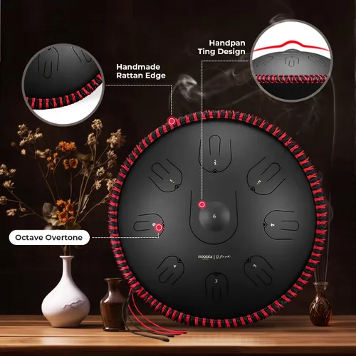 Miniatura 5 de Moozica Tambor de lengua de acero para mano, 14 pulgadas, 17 notas en re menor con diseño de octava sobretono, instrumento de percusión de tambor