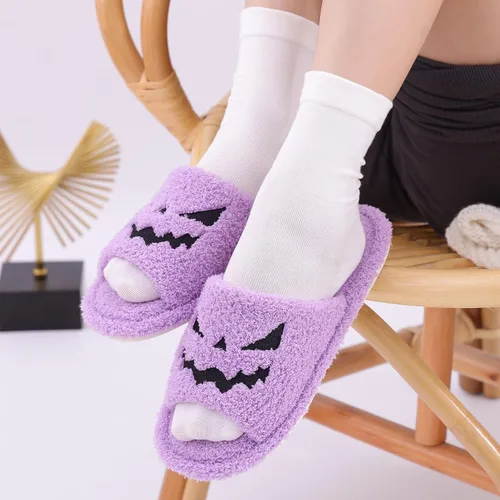 Miniatura 4 de shevalues Pantuflas de tela de rizo con punta abierta para mujer, pantuflas de espuma viscoelástica