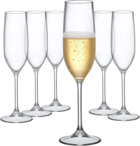 Amazing Abby - Crystal - Copas de champán Tritan irrompibles de 8 onzas (juego de 6), copas de vino de plástico, reutilizables, sin BPA, aptas para