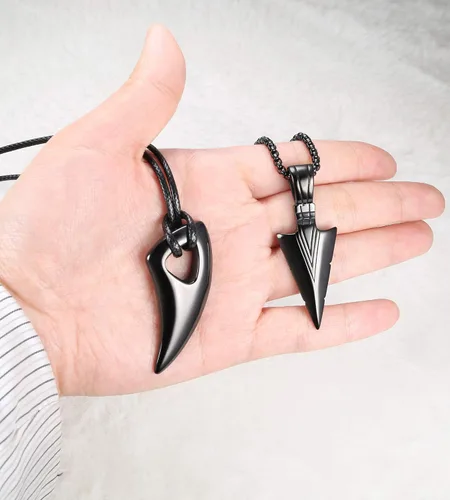 Miniatura 7 de Jstyle Juego de 2 collares con dije de acero inoxidable para hombre con punta de lanza y dientes de lobo
