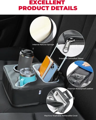 Miniatura 4 de KEMIMOTO Portavasos de asiento trasero para automóvil, portavasos para sofá, organizador para auto, camión, barco, bandeja expansora para sofá, cama
