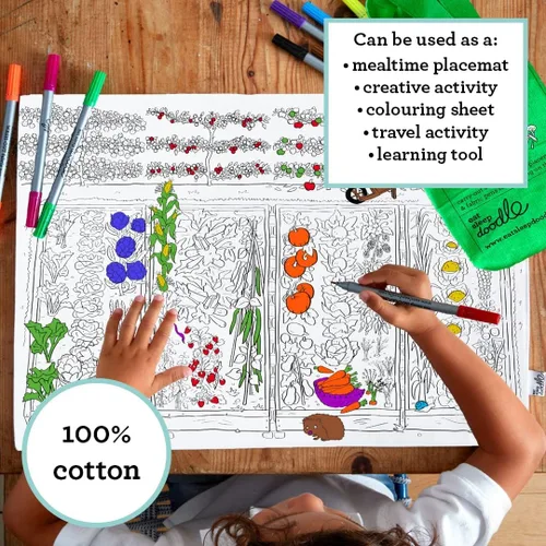 Miniatura 6 de eatsleepdoodle Mantel individual de frutas y verduras en su propia bolsa de algodón para colorear, cuenta con un divertido mantel individual