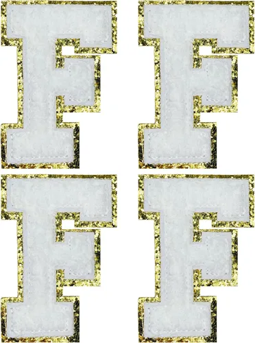 Miniatura 41 de Jongdari Letras termo-adhesivas de felpilla para ropa, parches de letras del alfabeto con brillantina para coser, con adhesivo planchado, 4 Blanco