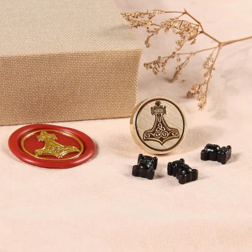 Miniatura 2 de Sello de cera, martillo de Thor, cabezas de sello de cera para boda, cabeza de latón extraíble, mango de madera, nudo celta, sello de cera