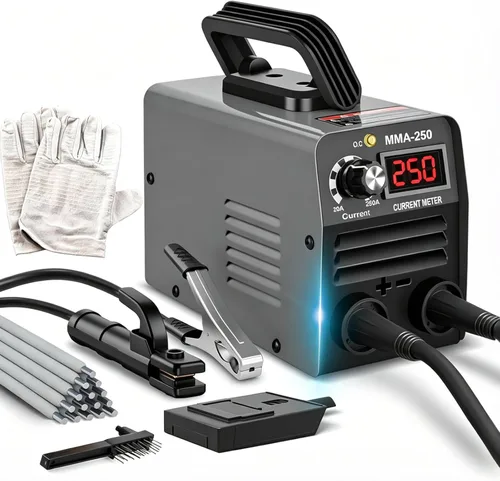 Soldadora de Arco Super Mini, 110V 250A, MMA Portátil para Principiantes, Soldadora con 10 Herramientas de Varilla de Soldadura, Inversor IGBT, Gris