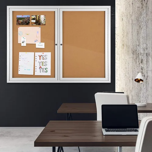 Miniatura 8 de INNOVART Tablero de anuncios cerrado de 48 x 36 pulgadas, tablero de anuncios de corcho con cerradura con marco de aluminio, tablero de anuncios