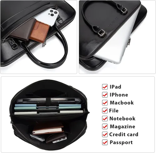 Miniatura 5 de Blofinche Bolso de mensajero para portátil con hombro: Maletín de trabajo de cuero genuino de 13.3 a 15.6 pulgadas, bolso de diseñador