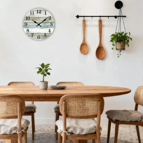 Miniatura 7 de Reloj de pared silencioso sin tictac, relojes de madera, funciona con pilas, 8 pulgadas, pequeño, estilo campestre retro rústico y de playa