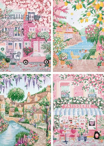 Paquete de 4 kits de arte de diamantes de City in Love para adultos, kits de pintura de diamantes para adultos para principiantes, kits de arte de