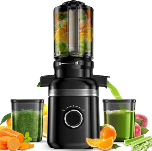 Miniatura 7 de Máquinas exprimidoras, exprimidor de prensa en frío para verduras y frutas enteras, exprimidor de masticación lenta con canal de alimentación ancho
