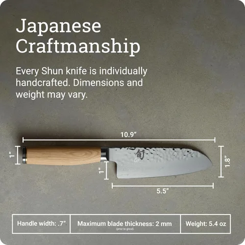 Miniatura 5 de Shun Premier Blonde 5.5" Cuchillo Santoku, Cuchillo japonés multiusos artesanal y afilado a mano, núcleo VG-MAX con revestimiento de acero