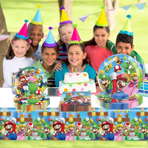 Miniatura 6 de Mario Party Supplies 41 El paquete incluye 20 platos, 20 servilletas, 1 mantel para decoración de fiesta de cumpleaños de Mario (F456456)