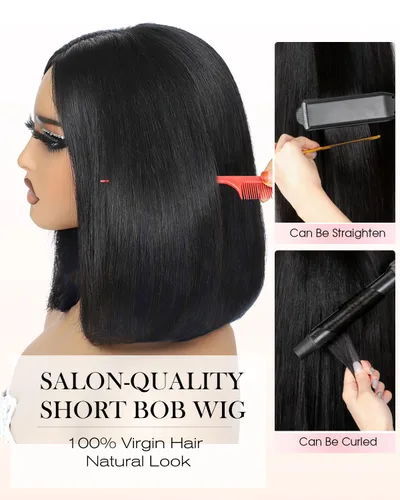 Miniatura 2 de Peluca de cabello humano estilo Bob, densidad del 220 %, pelucas de encaje frontal HD de 13 x 6 pulgadas, predepiladas, encaje transparente HD, sin