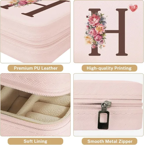 Miniatura 3 de Britown Organizador de joyas de viaje, collar y aretes, caja de joyería pequeña, regalos de cumpleaños para mujeres, mamá, hija, amiga, inicial H
