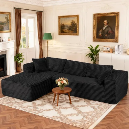 Miniatura 11 de COMHOMA - Sofá seccional modular de 105" con asiento profundo, sofá en forma de L tapizado en nube, brazos anchos, tela de corduroy, chaise lounge