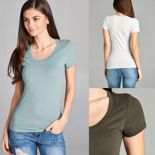 Miniatura 4 de Camiseta de manga corta Emmalise, para mujer, cuello redondo, paquete económico de tres piezas, tallas grandes, juvenil