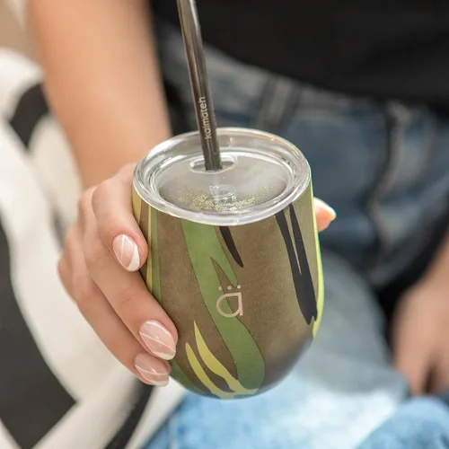 Miniatura 2 de Kalmateh Yerba Mate Gourd - Vaso mate de acero inoxidable de doble pared con tapa sin BPA, popote de filtro Bombilla y cepillo de limpieza, perfecto