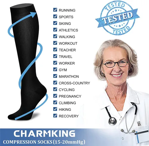 Miniatura 37 de CHARMKING - Calcetines de compresión para mujeres y hombres (3 pares), 15-20 mm Hg, el mejor apoyo para atletismo, running o ciclismo, mejora