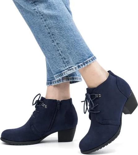 Miniatura 6 de VJH confort Botines para mujer, con cordones, punta redonda, cómodos, de tacón bajo, con cremallera lateral