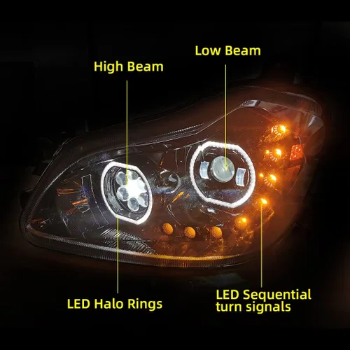 Miniatura 3 de Conjunto de par de faros delanteros LED completos Blackout para camiones semi Kenworth T660 170 T270 T370 T660 T700 2008-2019 DRL Halo Secuencial