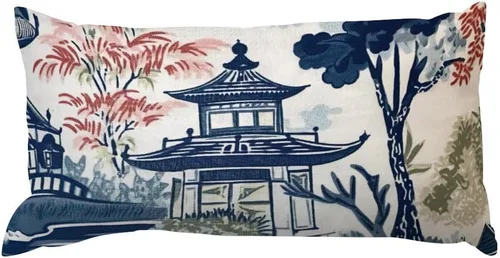 Miniatura 33 de Chinoiserie Throw Pillow Case Red Peony Floral Lumbar Pillowcases Asian Style Decorative Pillow Home Cotton Linen 12x18 Rustic Cushion Cover for