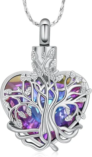 Miniatura 71 de Imrsanl Collar de urna de árbol de la vida con forma de corazón, joyería de cremación para hombres y mujeres, recuerdo, joyería conmemorativa