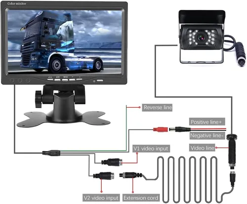 Miniatura 8 de Hikity Cámara de respaldo de 7 pulgadas con kit de monitor, cámara de visión nocturna LED IR impermeable de 18 infrarrojos + monitor de visión