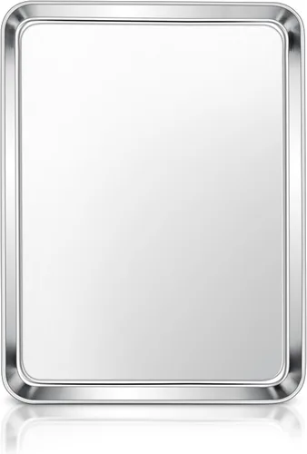 Miniatura 24 de E-far Mini bandeja para horno tostador, bandeja para hornear galletas de acero inoxidable de 9.4 x 7.3 pulgadas, bandeja pequeña de metal no tóxico