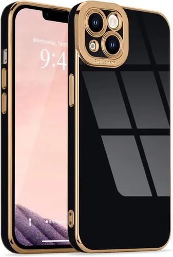 Miniatura 120 de Lafunda Diseñada para iPhone 13 Pro, fundas lujosas con chapado lindo para mujeres y niñas, elegante borde dorado, a prueba de golpes, TPU con funda