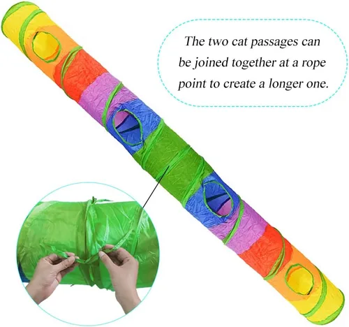Miniatura 5 de Andiker Túnel para gatos de interior, tubo plegable de arco iris de 45 pulgadas de largo con una divertida bola y 2 agujeros, túnel de conejo