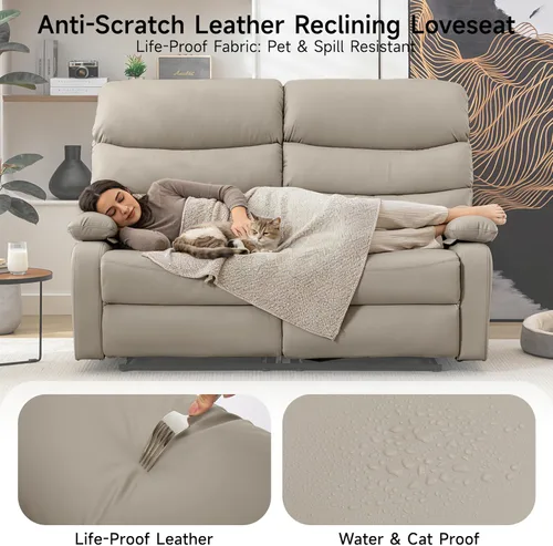 Miniatura 4 de Sofá biplaza reclinable, sofá reclinable doble de cuero con bolsillo lateral, sofá biplaza reclinable de pared para sala de estar, caravana, cine