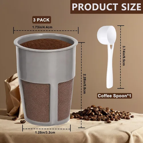 Miniatura 3 de Podoy K400 - Filtro de café reutilizable interior compatible con Keurigg My K Cup 2.0 K250 K300/350/375 /450/475, filtro universal reutilizable gris