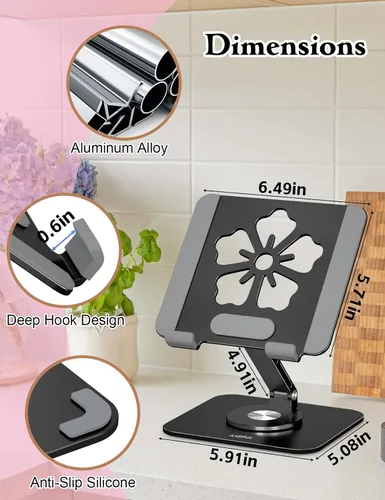 Miniatura 4 de Soporte para Tablet para iPad, Soporte Plegable de Aluminio Giratorio 360° – Soporte de Escritorio Ajustable Compatible con iPad Pro 12.9/11