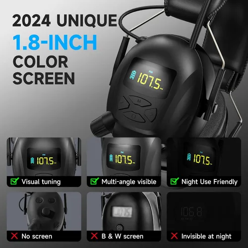 Miniatura 2 de Auriculares de protección auditiva con radio Bluetooth 5.4 AM/FM 2025 con pantalla digital retroiluminada/micrófono, tiempo de trabajo de 120 horas