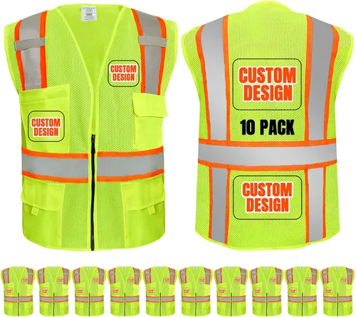 Miniatura 31 de BeautyWill Chaleco de seguridad personalizado Logo Clase 2 Chaleco reflectante de alta visibilidad con bolsillos Ropa de trabajo de construcción