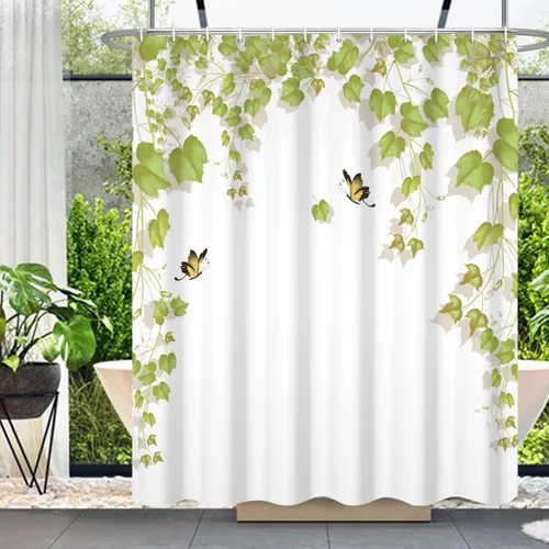 Miniatura 15 de Cortinas de ducha botánicas verdes de 36 x 72 pulgadas, hojas de eucalipto naturales de primavera para minimalismo moderno, decoración de baño, tela