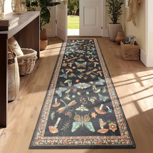 Miniatura 33 de ROYHOME - Alfombra con diseño de hongos e insectos, para pasillos, cocina o baño, antideslizante, lavable, suave, larga, 2 x 6, beige