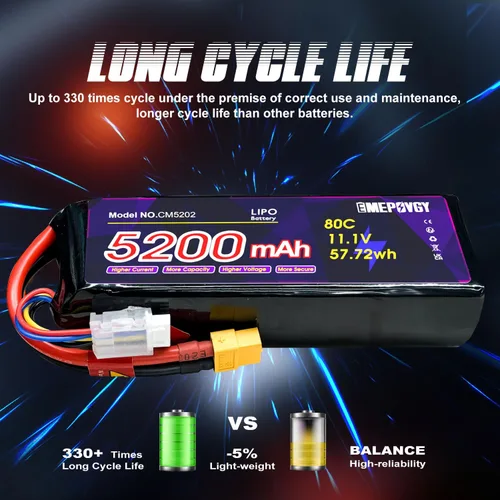 Miniatura 7 de 11.1V Lipo Batería 3S 5200mAh 80C Lipos Soft Case con XT60 Conector para RC Coche Avión Helicóptero Barco Carreras RC Hobby Funda blanda