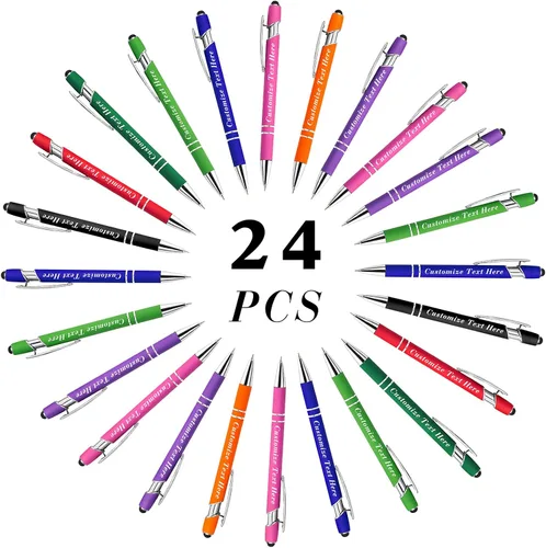 Miniatura 18 de Bolígrafos personalizados a granel con punta de lápiz capacitivo, 12 bolígrafos personalizados con logotipo de mensaje con nombre, bolígrafos