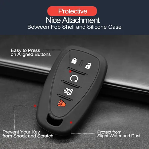 Miniatura 4 de 2 piezas compatible con Chevrolet Smart 5 BTS Funda de silicona negra para llave FOB protectora soporte remoto sin llaves para Chevrolet Camaro