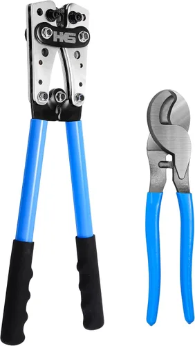 Miniatura 7 de HKS Herramienta de prensado de terminales de cable de batería 10-1 AWG - Engarzadora de cable resistente para terminales de anillo Terminales