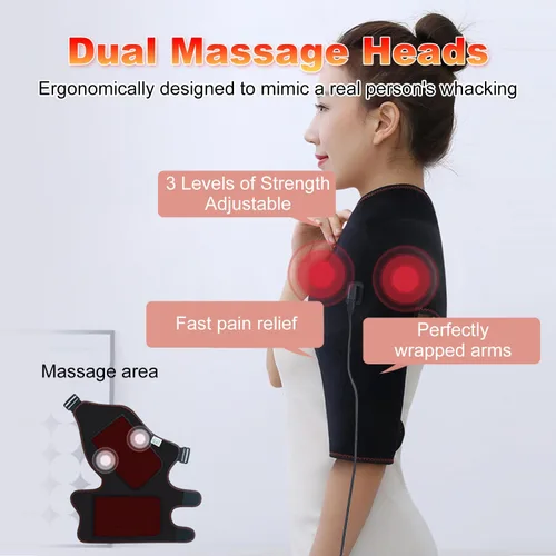 Miniatura 4 de Soporte de hombro calentado con masajeador, almohadilla térmica eléctrica portátil para dolor de hombros y masaje muscular superior del brazo