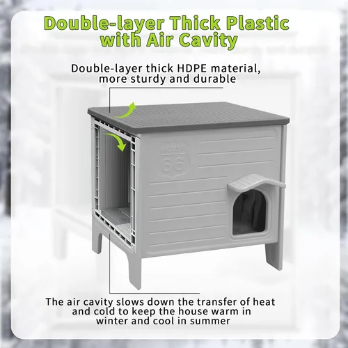 Miniatura 3 de Deblue Casa para Gatos de Exterior Resistente a la Intemperie Grande de Plástico Casas para Gatos con Puerta de Escape Interior Impermeable Refugio