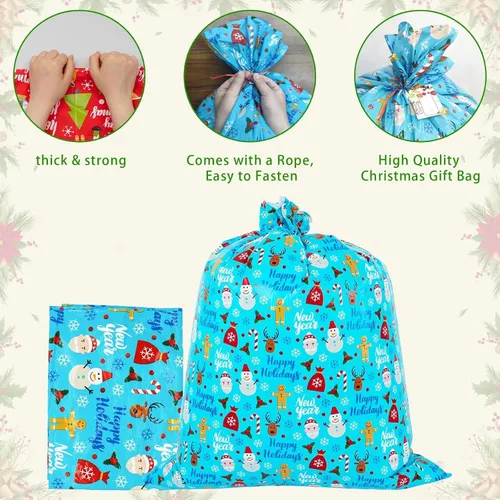 Miniatura 4 de OuMuaMua Paquete de 3 Bolsas Grandes de Regalo de Navidad - 49" x 35.5" Bolsas Jumbo de Plástico para Envolver Regalos de Navidad Reutilizables