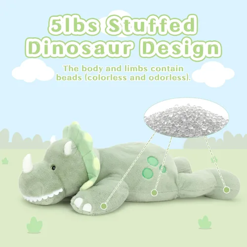 Miniatura 4 de Tezituor Animales de peluche de dinosaurio de 5 libras, 32 pulgadas, gran relleno verde de dinosaurio triceratops, juguete que brilla